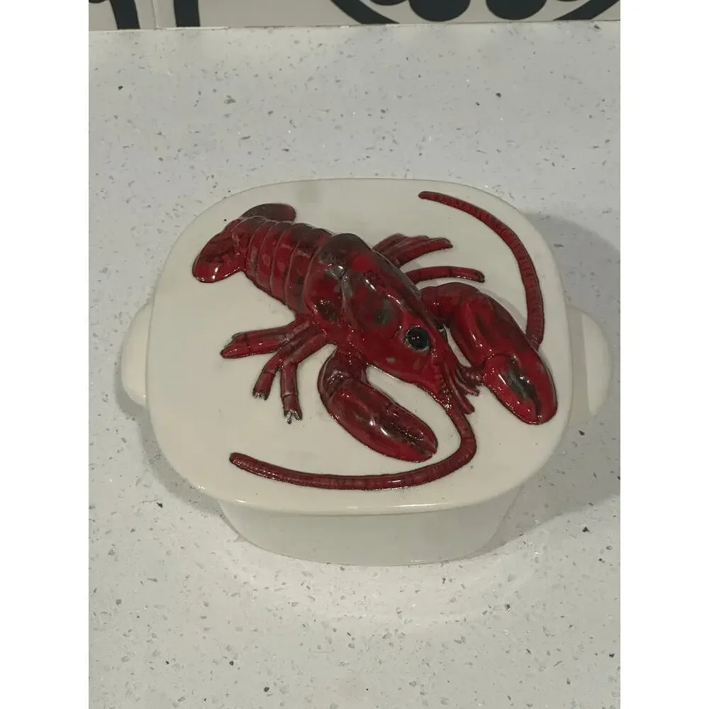 Vintage ATLANTIC MOLD Casserole Dish Lobster Sculpture Handle Art Lid 1983